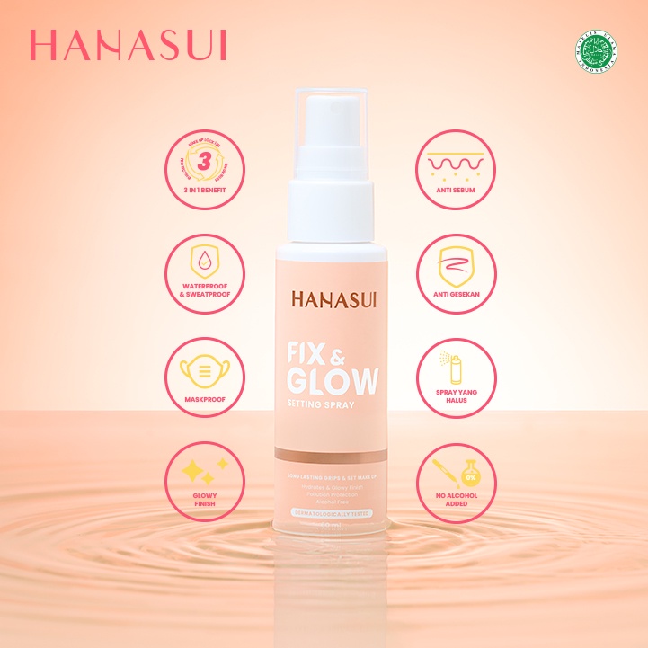 HANASUI Fix &amp; Glow Setting Spray 60ML | Collagen Micellar Cleansing Water 100ml | Waterproof Make Up Remover 100ml | | BPOM