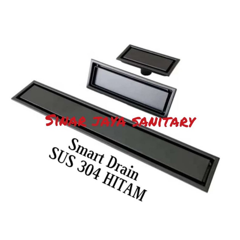 Smart floor drain panjang black 30cm stainless 304 / floor drain hitam panjang