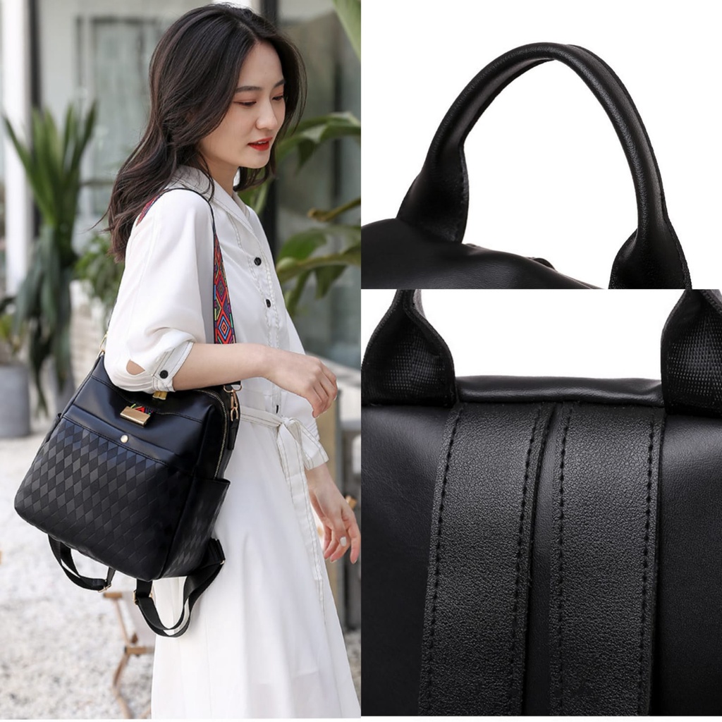 TAS RANSEL WANITA IMPORT KULIT HITAM VANESSA SEKOLAH BACKPACK GENDONG PREMIUM PUNGGUNG KULIAH KERJA KEKINIAN CEWEK TA666B5 MURAH REMAJA BATAM