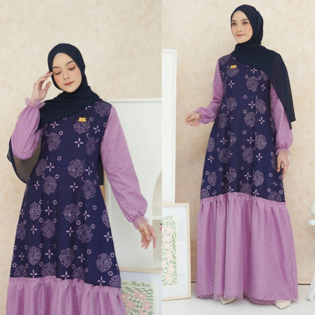 NK BATIK GAMIS WANITA SYARI HAMPTON UNGU MAXY DRESS  JUMBO