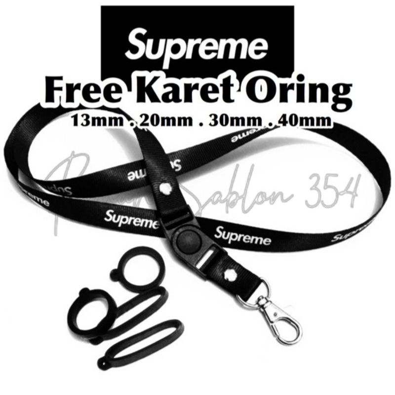 lanyard SUPREME gantungan kunci distro logo merk ternama branded / gantungan leher id card name tag 