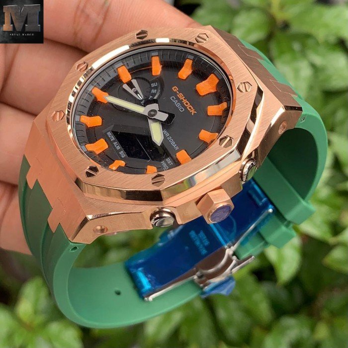 Original Jam Tangan Pria G Shock GA2100 Orange Gen 4 Rosegold Green