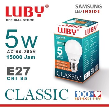 Lampu LED LUBY Classic 5 Watt Bohlam Bulb 5W W cahaya putih Cool Daylight CDL 6500K E27