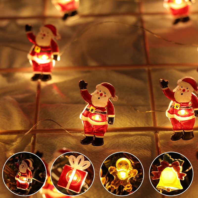 Lampu String 20 LED 2M Bentuk Santa Claus / Snowman / Snowflake / Rusa Untuk Dekorasi Pohon Natal 2023