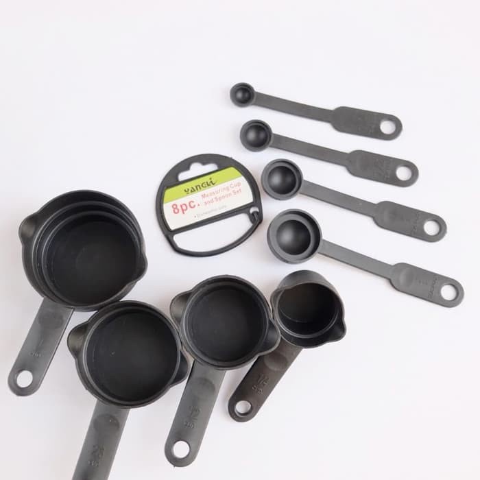 Sendok Takar 10 in 1 Akurasi Ukur Bumbu Dapur Gelas Takaran Measuring HITAM Set Pengukur Alat