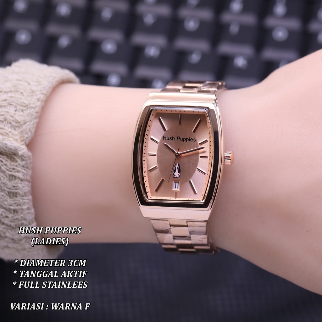 (BISA COD) JAM TANGAN WANITA HUSH PUPPIES RANTAI BODY OVAL TANGGAL AKTIF