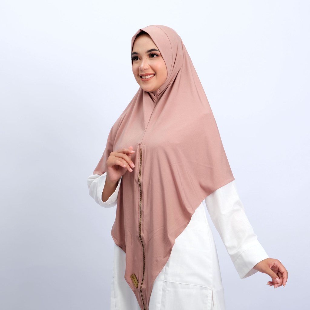Razwa Regina - Hijab Instant Zipper Jumbo Bahan Jersey Premium - Mocca
