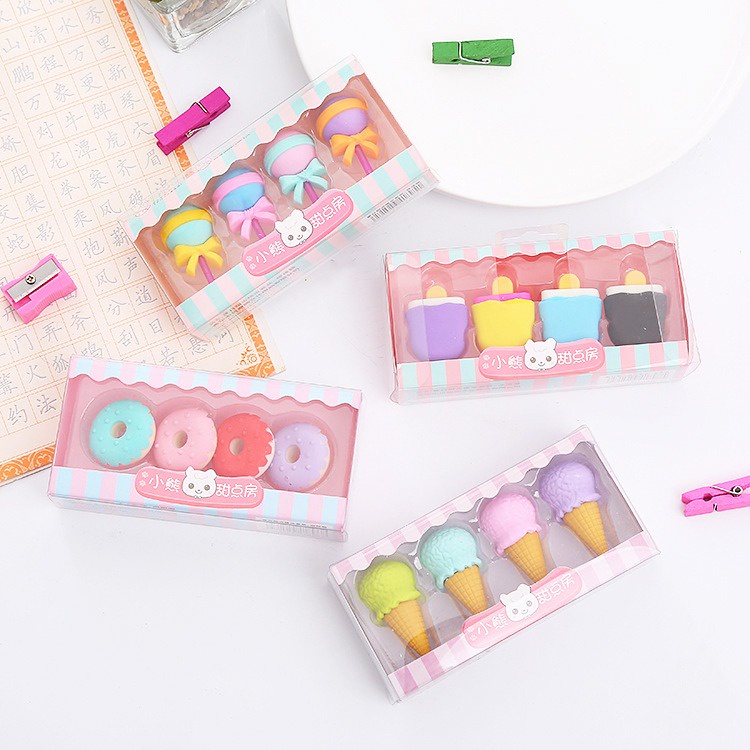 4 Pcs Set Penghapus Bentuk Donat Ice Cream Es Potong Lolipop Eraser GMALL ST0060