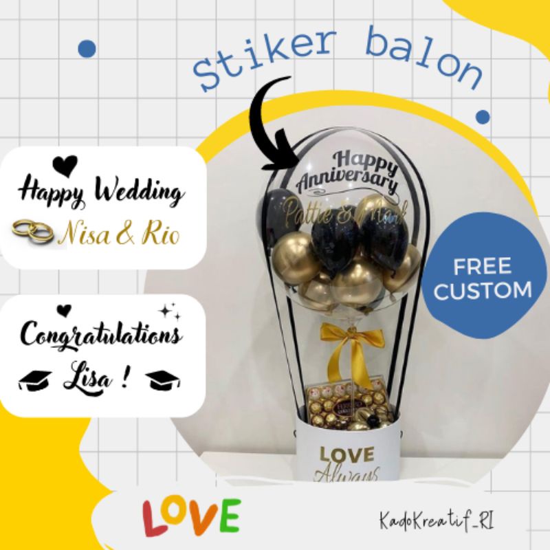 

Stiker Balon PVC Custom Nama | Stiker transparan balon Bouquet Ultah graduation wedding dll