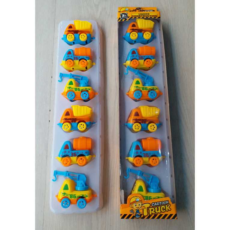 Mainan Anak Edukasi Mobil Kartun Cartoon Truck Pull Back 1 set isi 6