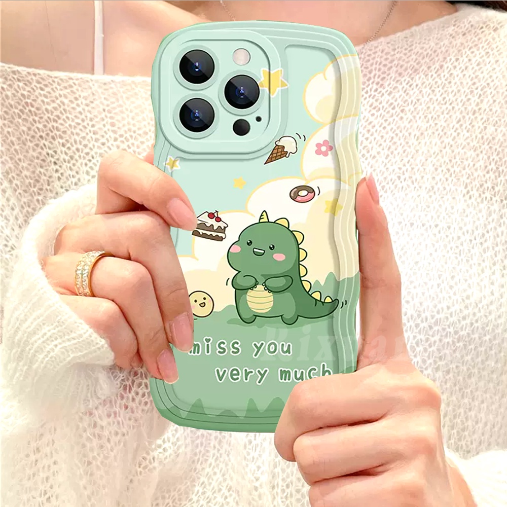 Redmi Note 12 4G Note 11 Pro 11S Redmi 10A 10C 9C 9A 10 9T Note8 Note 10s Note9 Poco X3 NFC M3 A1 Wavy Edge Case Kartun Teh Susu Kue Donat Dinosaurus Kecil TPU Soft Cover RIXUAN