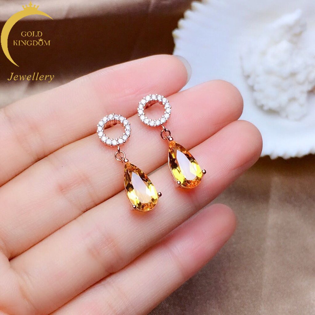 Goldkingdom Perhiasan Fashion 24K Bangkok Aksesoris Ready Stock Topaz Liontin Kristal Transparan Gloss Tuntas Berlapis925 Sterling Silver Topaz Biru Stud