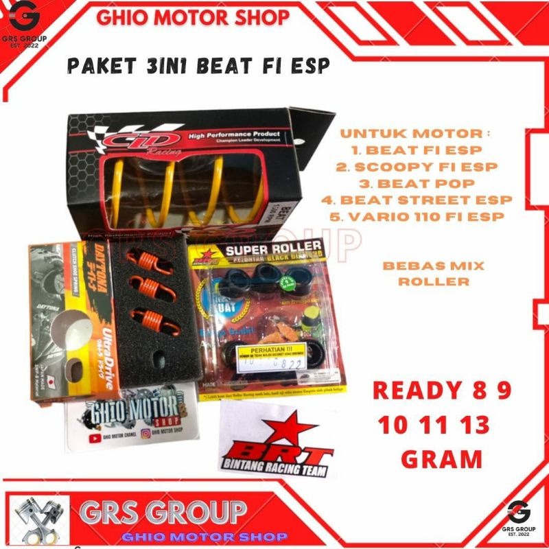 Promo Paket CVT 3IN1 Beat fi esp Scoopy fi esp Vario 110 fi Beat street Beat pop/Upgrade cvt Beat fi esp/Paket cvt Roller per cvt per sentri Beat fi esp Roller brt beat fi Per cvt cld 1500 rpm Per kampas ganda 1500 rpm/ Ghio motor