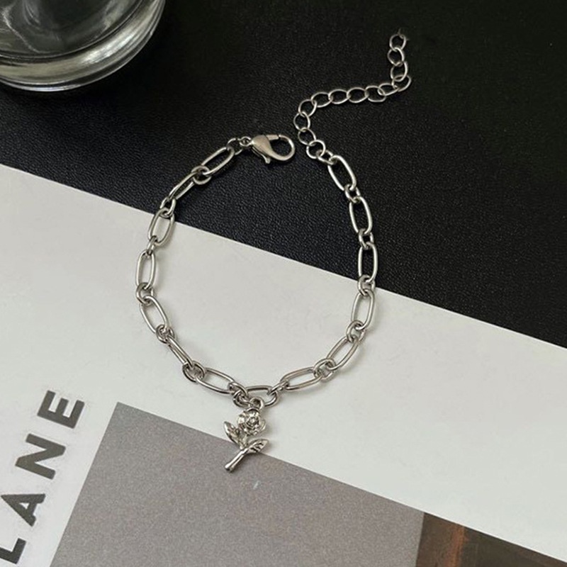 Gelang Rantai Liontin Bunga Mawar Model Hollow out Untuk Pria Dan Wanita