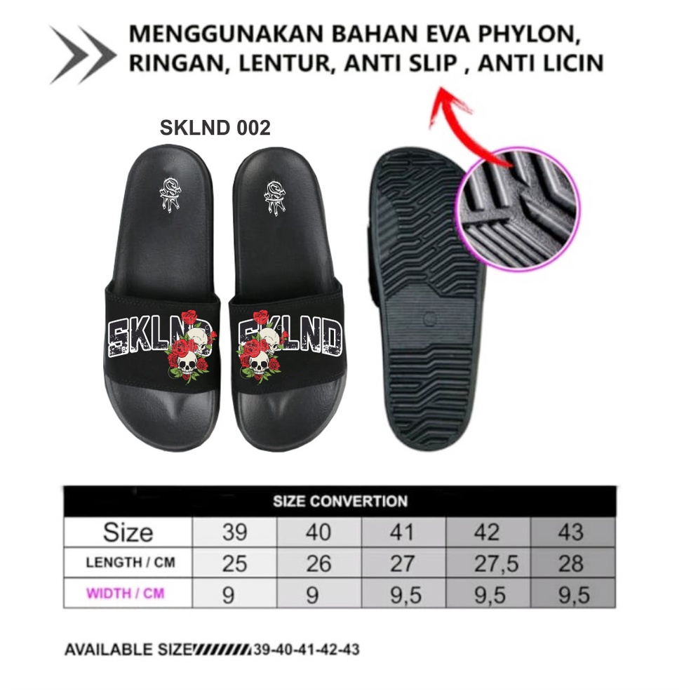 SKULLEND - Black Sandal Slip On / Sandal Slop Pria / Motif Terbaru 2022