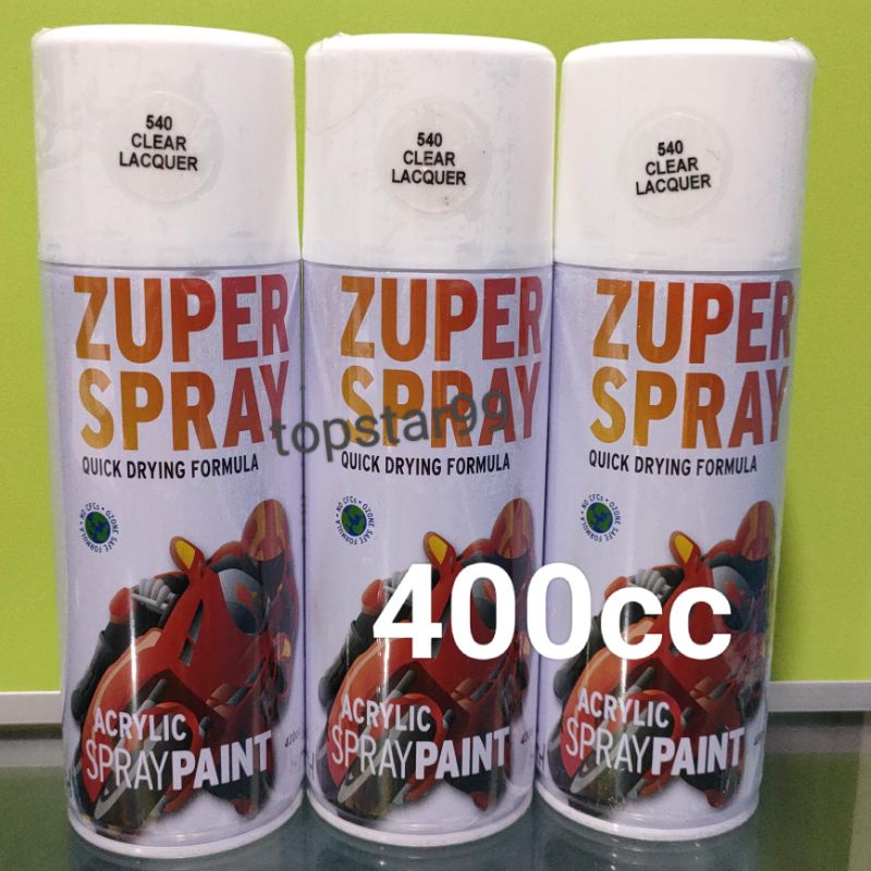 ZUPER Spray Paint Pilox Pilok Zuper Clear Glossy Pernis Vernis 540 400cc Cat Semprot Zuper Acrylic Ukuran Besar 400 cc Quick Drying Formula /Cepat Kering