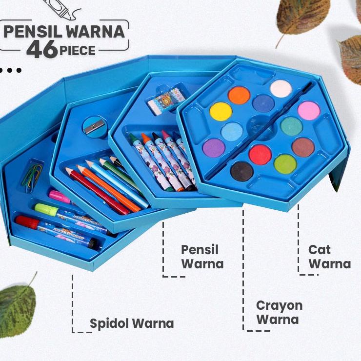 

Hadir Pilihan Crayon Set Isi 46 Pensil Warna Spidol Cat Air Kartun Anak Alat Lukis Mewarnai