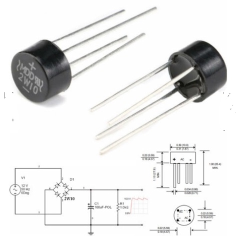 Dioda Diode jembatan bridge rectifier rangkaian 4 dioda 2W10 2A 1000V