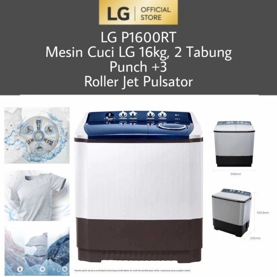 MESIN CUCI LG 2 TABUNG 16KG P1600RT / P1600RTB / P 1600 RT RTB