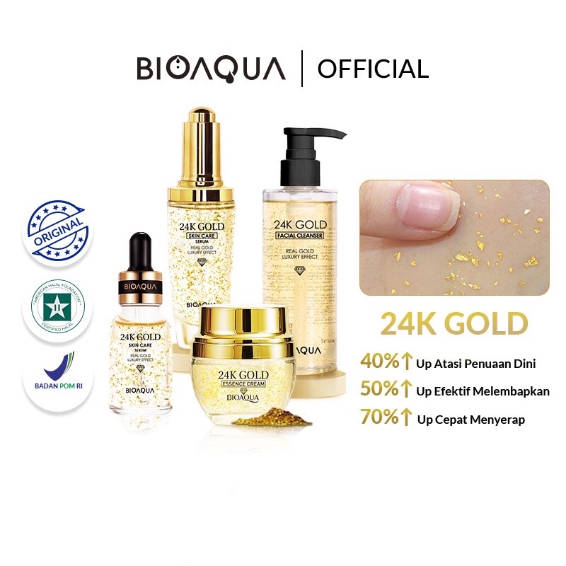BIOAQUA 24K Gold Essence Cream 50g | Skincare Serum Toner | Face Wash Cleanser Pembersih Wajah BPOM
