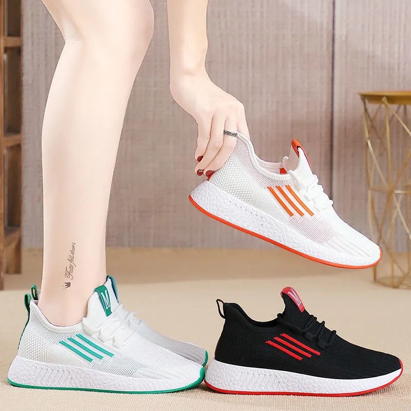 Gobra ♕ SEP016 (Tanpa Kotak) Sepatu Sneakers Wanita Motif M Ada 3Garis Ungu Sporty Model Korea Fashion Casual Sport Olahraga Import