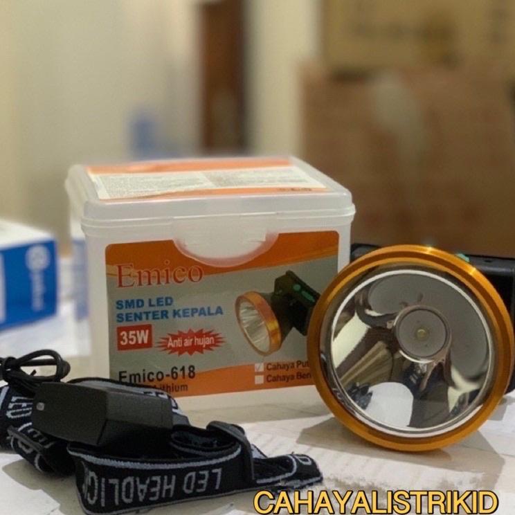 Terpercaya SENTER KEPALA LED / HEAD LAMP 35W E-618 EMICO (WATER PROOF) KEPALA BESAR