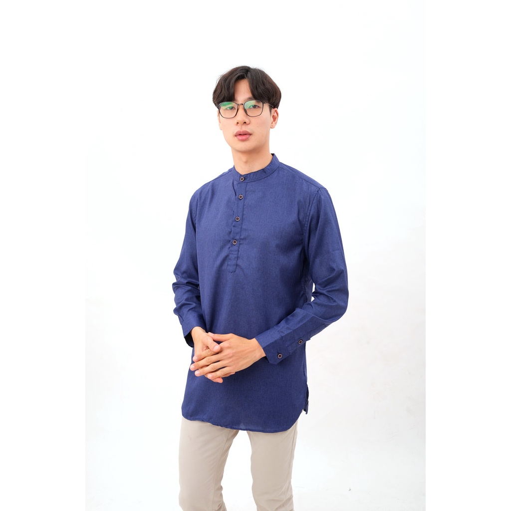 SANVANINA F-03B Long Kurta Salman Blue Denim | Baju Koko Pria Muslim Model Pakistan