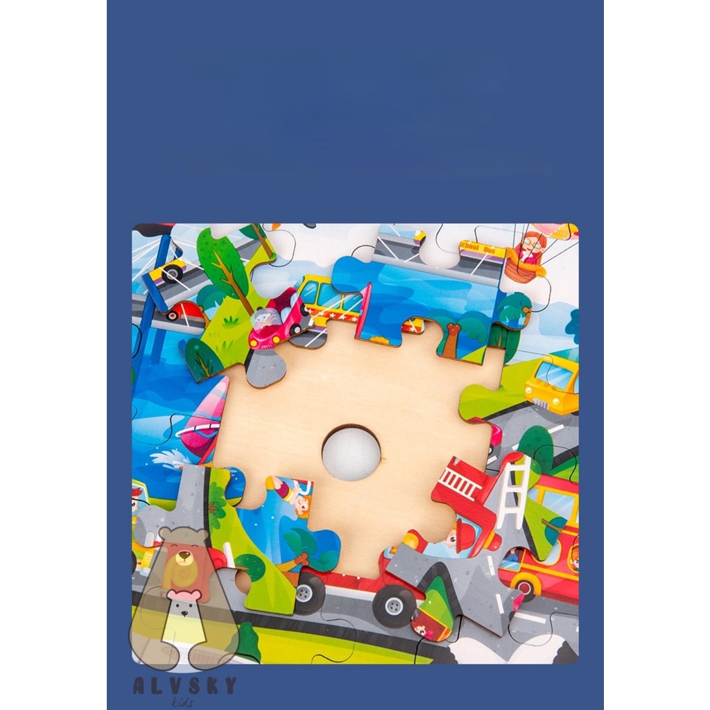 PUZZLE KAYU ANAK 100 PCS / JIGSAW WOODEN PUZZLE 100 PCS DENGAN PAPAN GAMBAR LUCU