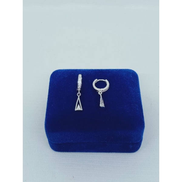 anting jepit donat listring 1brs mp + mainan segitiga 1mp silver925 / anting perak asli lapis mas