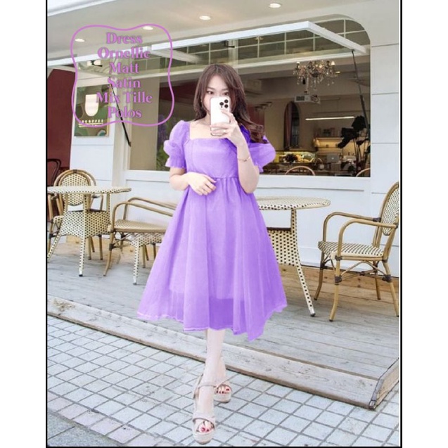 Terbaru Viral Mini Dress Wanita Puffy Ornellie All Size/Gaun Pesta Dan Natal Wanita Remaja Terkini Matt Satin Velvet Mix Tille Polos