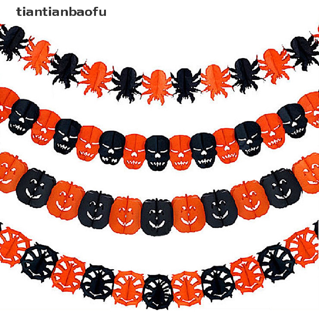 [tiantianbaofu] 3 Meter Halloween Hanging Garland Bung Bat Pumpkin Ghosts Spider Paper Banner