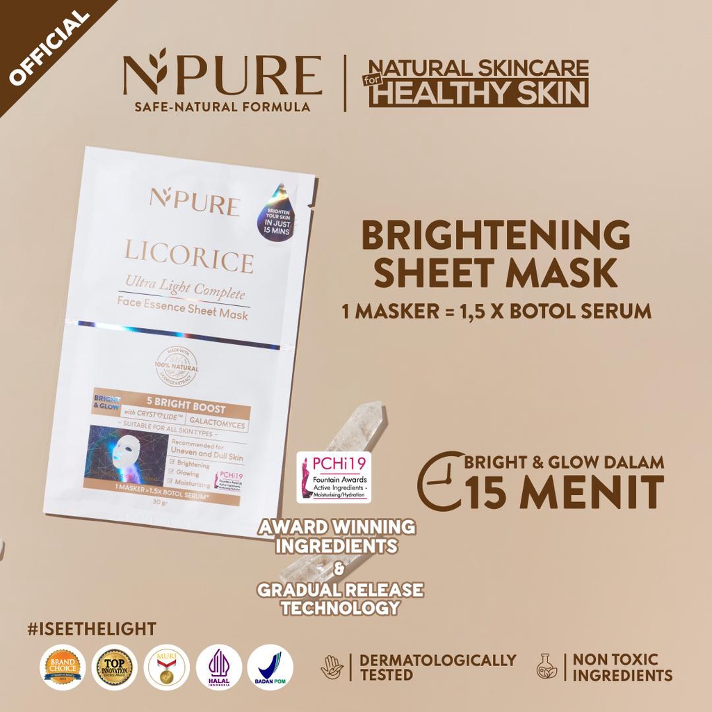 N'PURE LICORICE ULTRA LIGHT COMPLETE FACE ESSENCE SHEET MASK / MASKER WAJAH 30GR