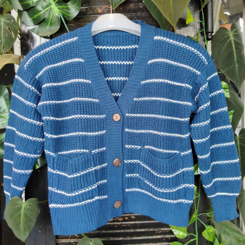 DEEBA CARDIGAN/SWEATER Rajut Anak Stripes Kecil 5-6 Tahun