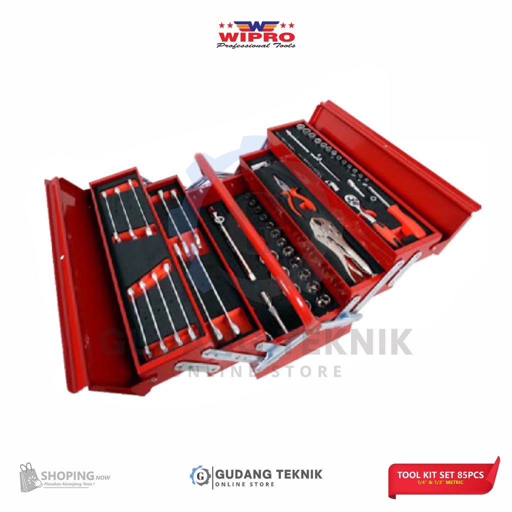 Tool Kit Kunci Set 85pcs WIPRO TS-086 6PT / Tool Kit Sock Sok Set 1/4" 1/2" WIPRO TS086 6PT - Socket Wrench WIPRO TS 086 6PT