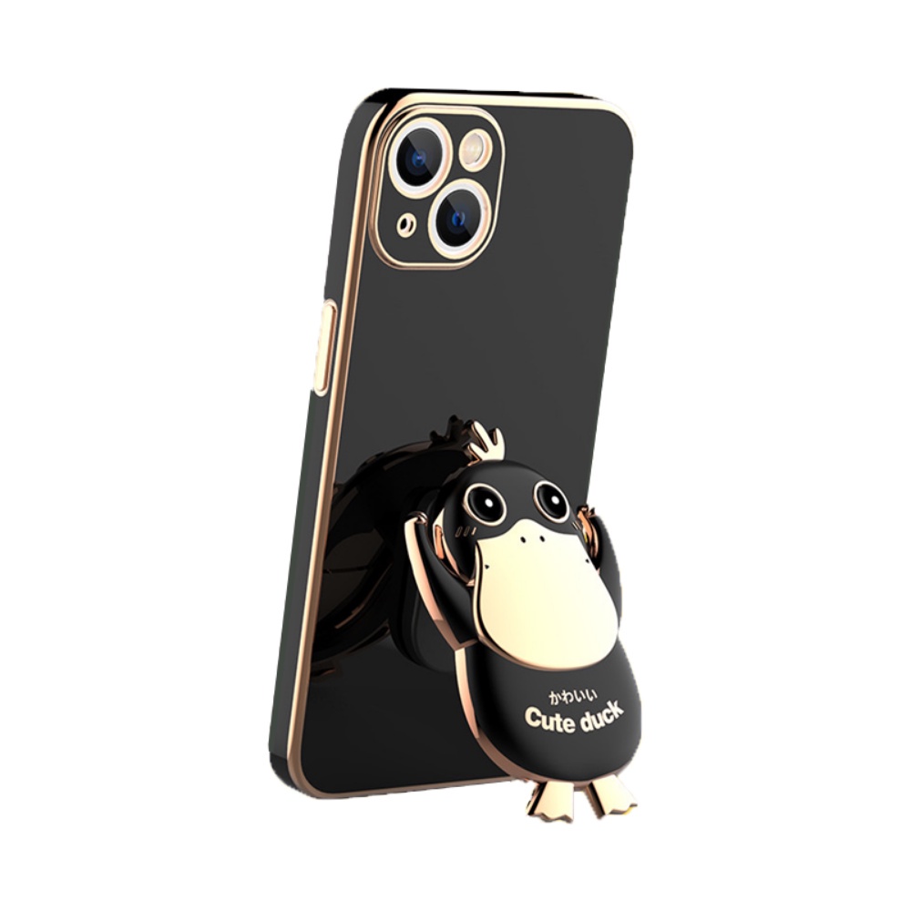 Casing hp OPPO A57 2022 A77S  A16K A16 A16e A95 A74 A55 A15 A15S A5S A12 A5S A7 A3S A52 A11K Kesing Soft Case Cute Duck Folding Stand Holder Luxury Plating Rubber Phone Cover Rixuan