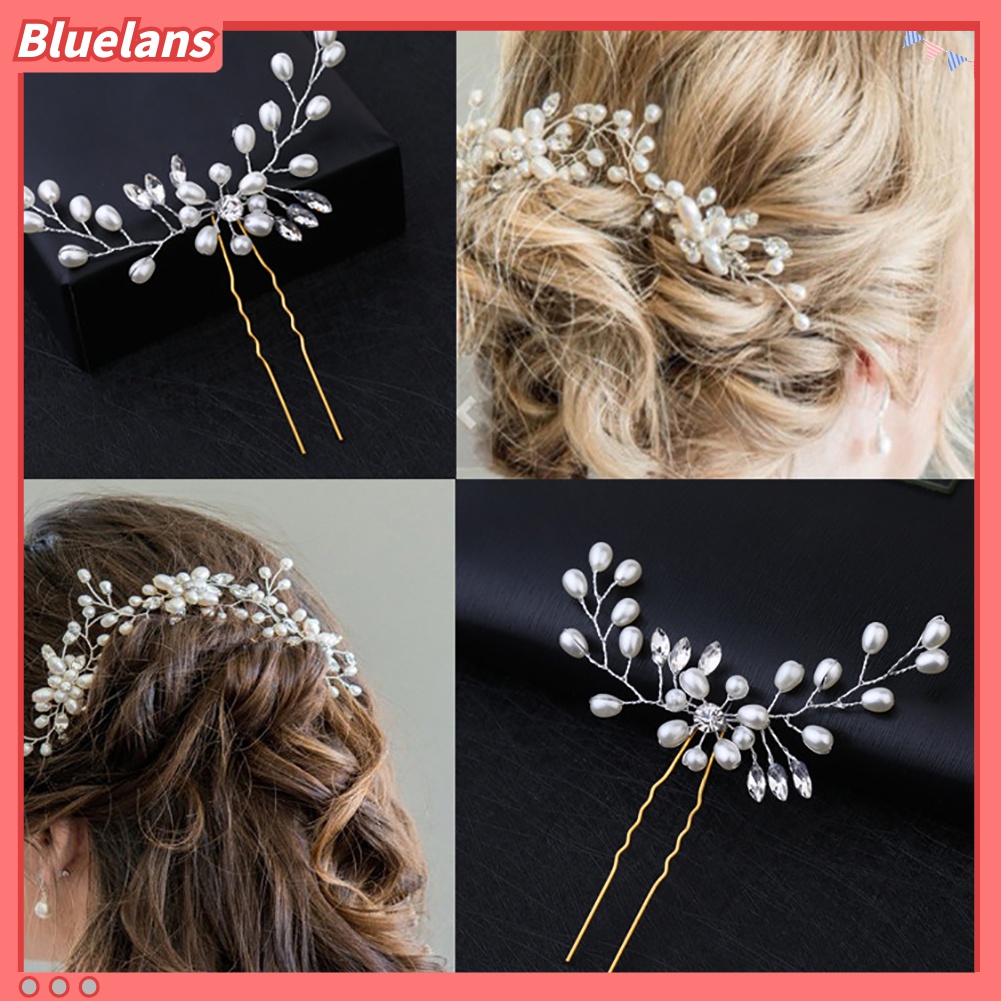 Bluelans Jepit Rambut Aksen Mutiara Berlian Imitasi Untuk Wanita