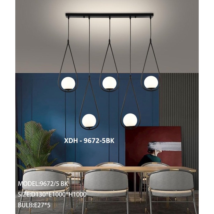 LAMPU GANTUNG MODERN MINIMALIS XDH 9672 BK KACA SUSU