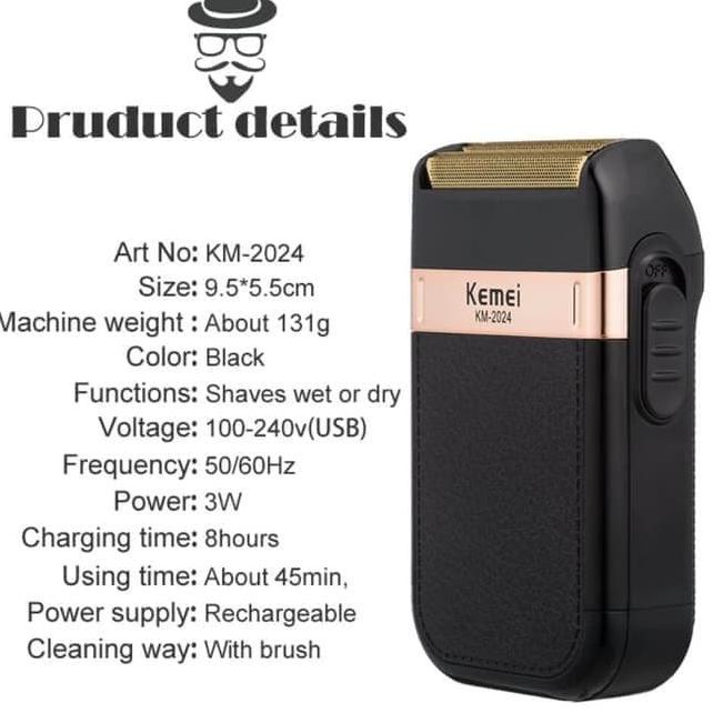 Yang Terbaik--Original Alat Cukur Jenggot Kumis Botak 2024 USB Shaver Kemei KM-2024