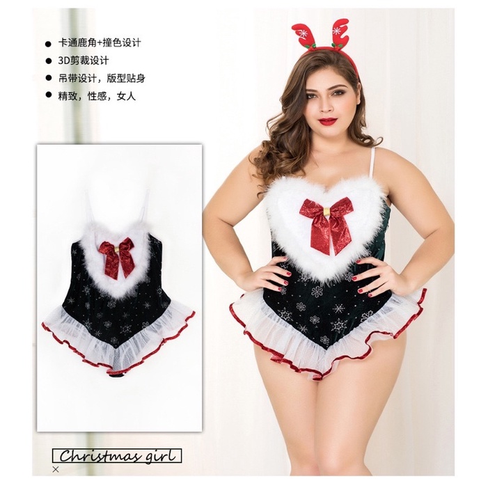 Lingerie Cosplay jumbo wanita christmas natal plus size baju tidur big size import sexy