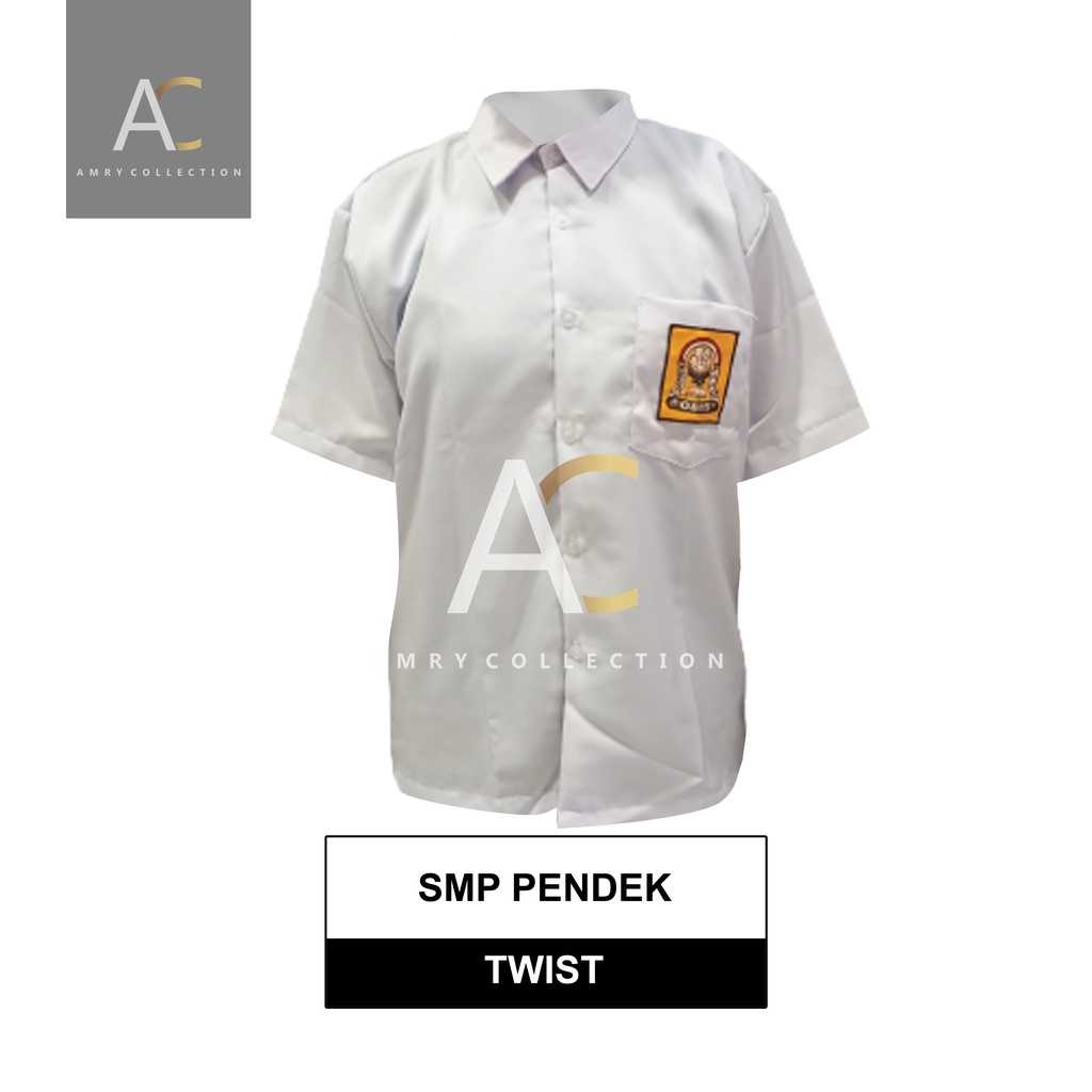 Seragam sekolah SMP baju putih lengan pendek kain Licin