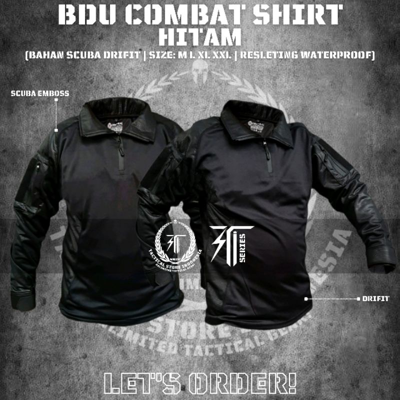 BDU Tactical Scuba Emboss Hitam - BDU Combat Shirt Scuba Emboss Lengan Panjang