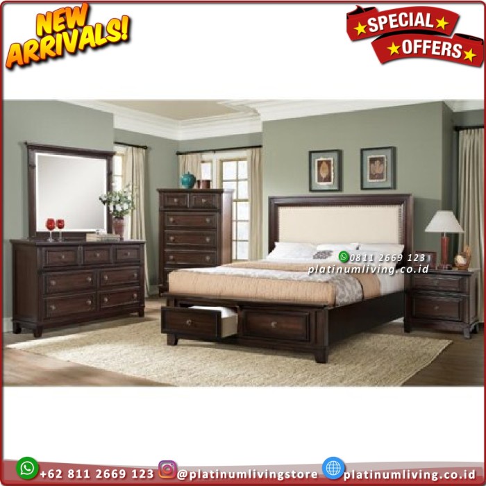 Tempat Tidur Jati Tempat Tidur 180x200 Laci 2 Sandaran Busa Mewah