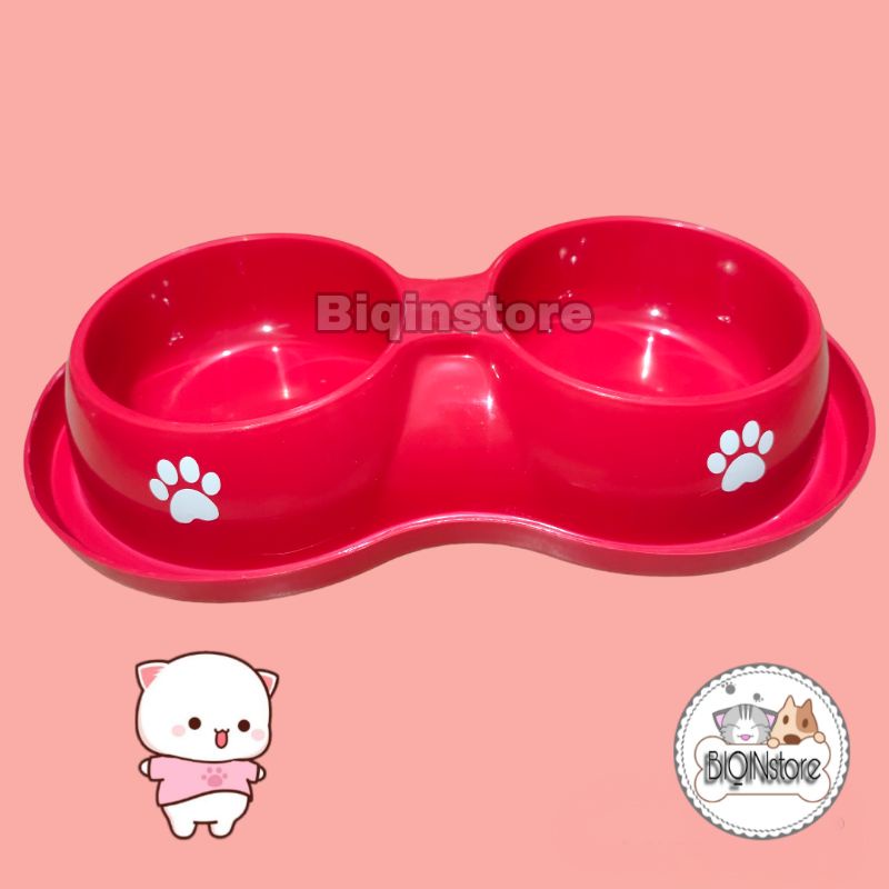 Tempat Makan Kucing Anjing Kecil Double Bulat Motif Paw