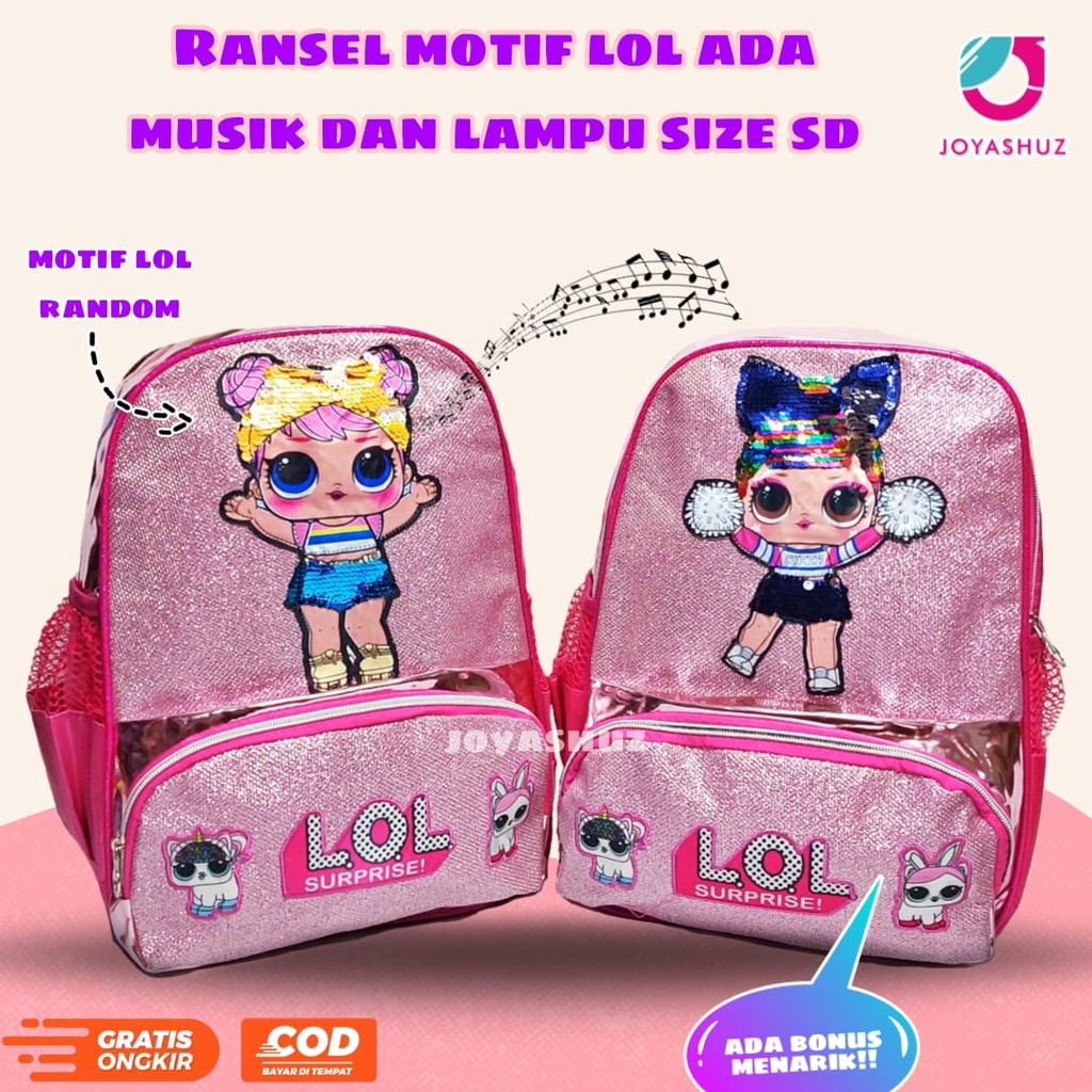 Ransel Anak Sekolah Perempuan - Tas Anak LED MUSIK - Karakter LOL Surprise - LOL Gliter SD - Tas Karakter LOL LED - Ransel Gratis Hadiah