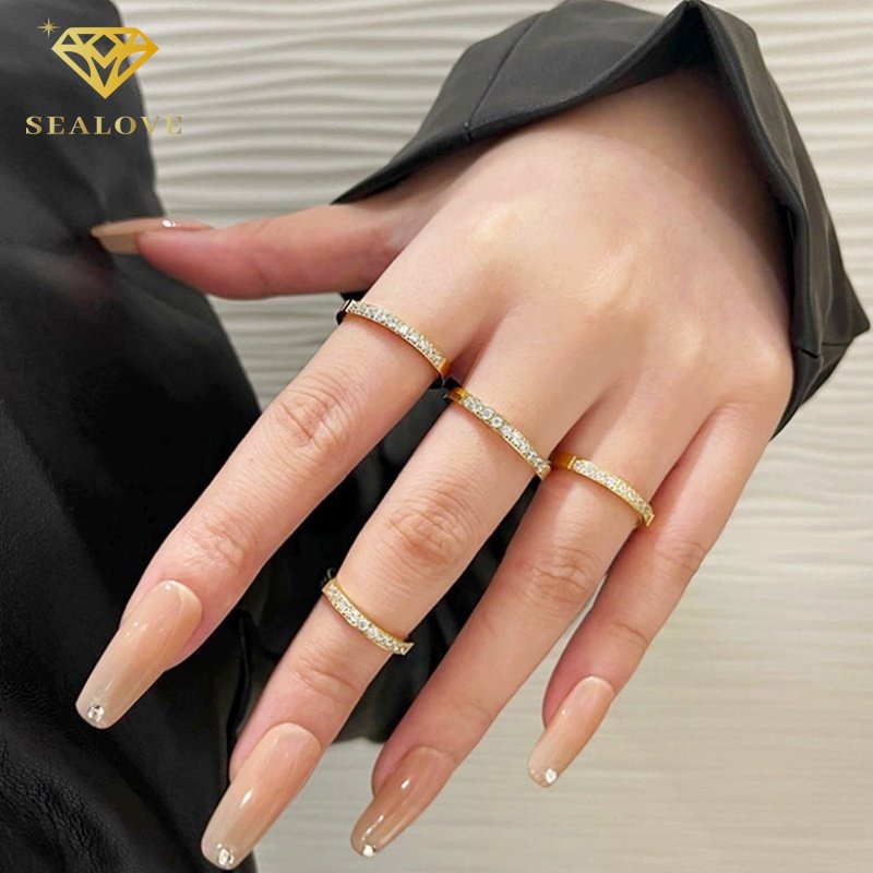 Cincin titanium wanita Anti Karat 18k emas Premium Diamond korea perhiasan titanium asli