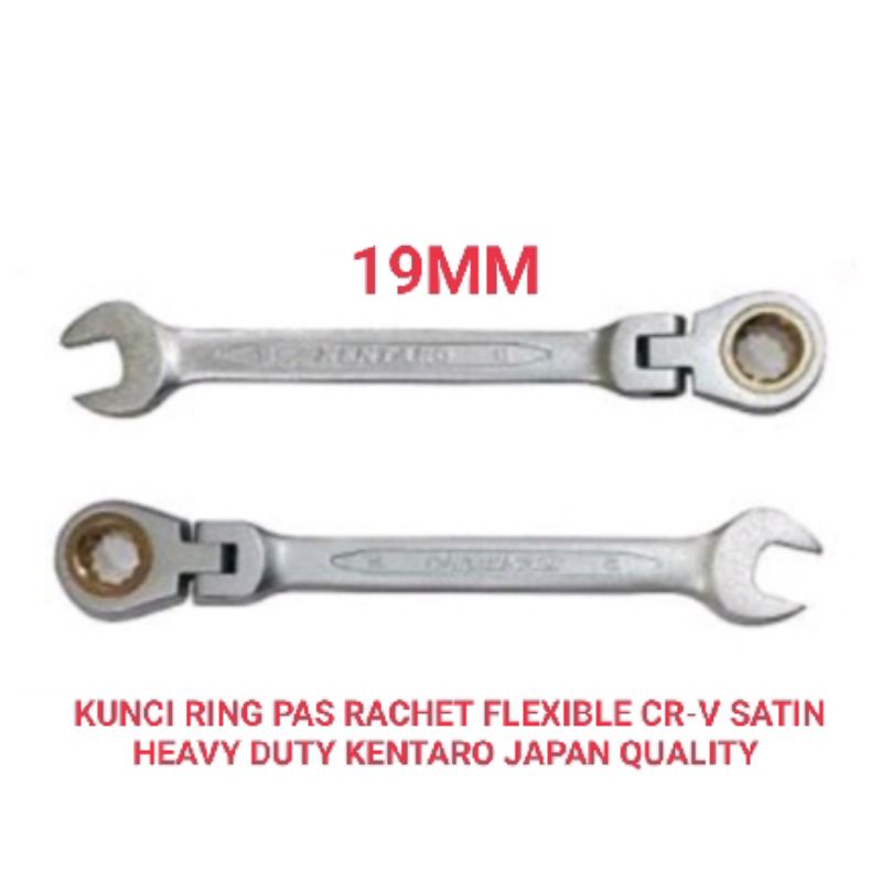 KUNCI RING PAS 19MM RACHET FLEXIBLE CR-V HEAVY DUTY KENTARO JAPAN