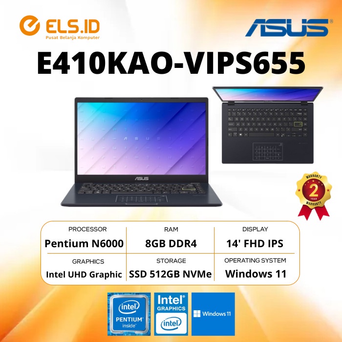 Laptop Asus E410KAO-VIPS655 Pentium-N600 8GB SSD 512GB 14' W11+OHS