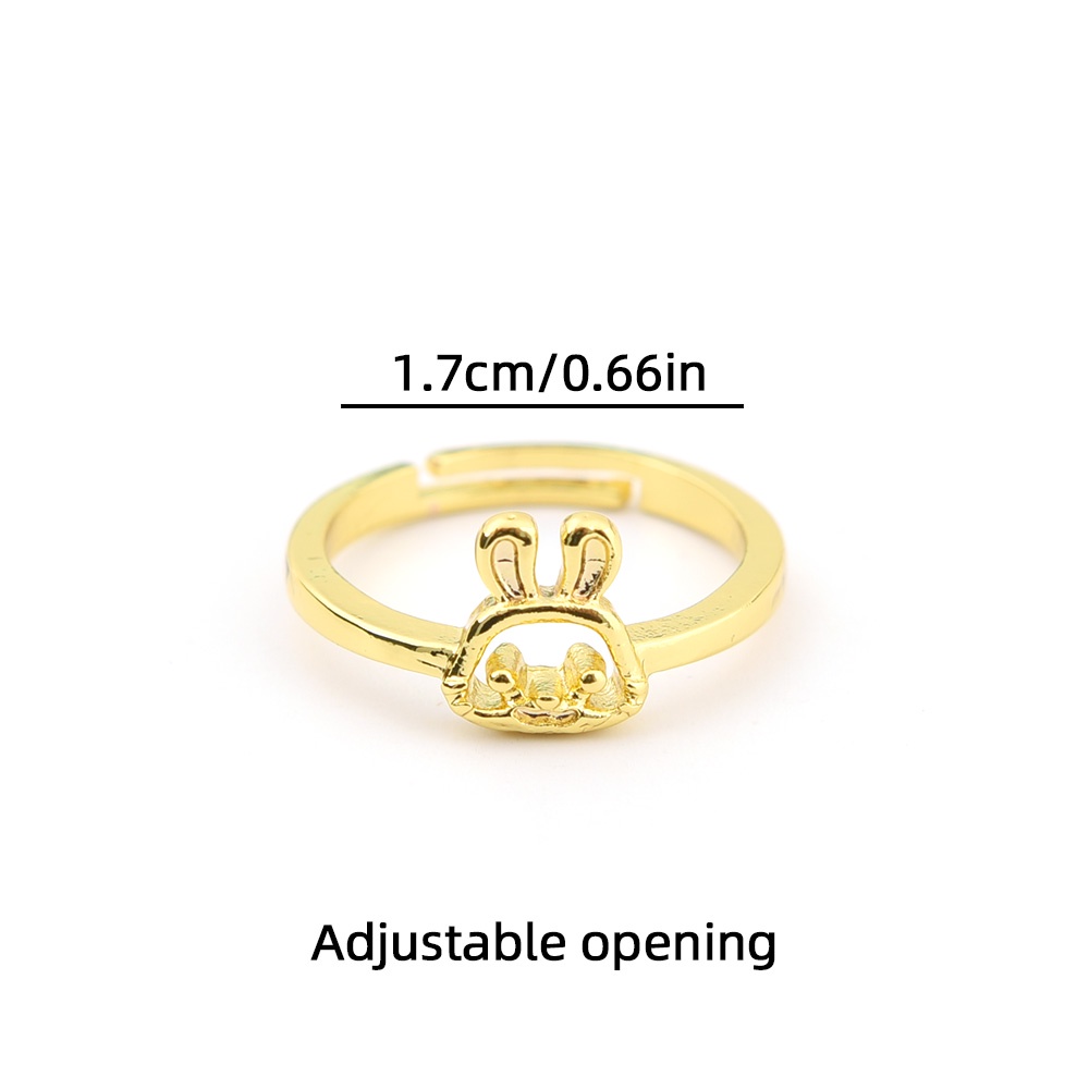 Cincin Model Terbuka Bahan Metal Desain Kelinci Warna Gold Gaya Vintage / Simple Adjustable Untuk Wanita