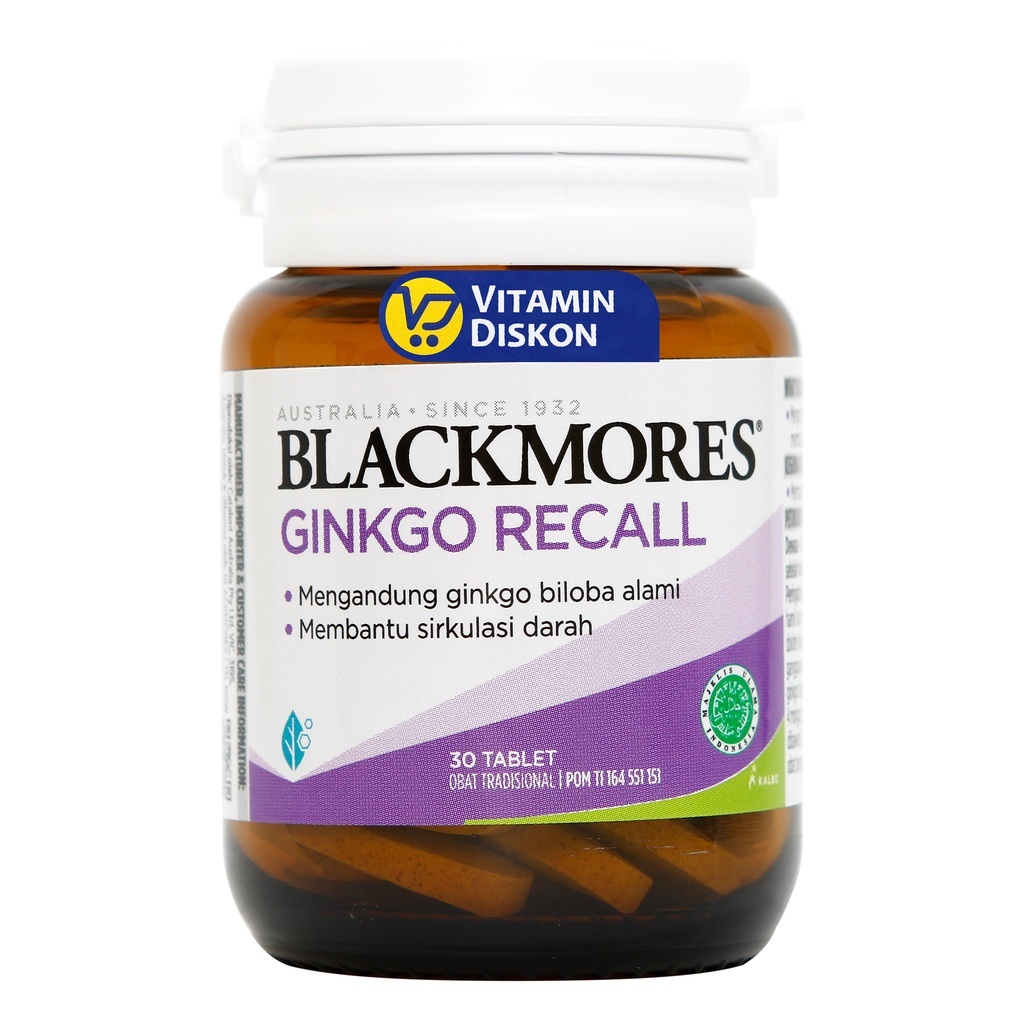 BLACKMORES GINKGO RECALL BPOM KALBE 30 TAB  Suplemen Peningkat Daya Ingat, Konsentrasi Suplemen kesehatan