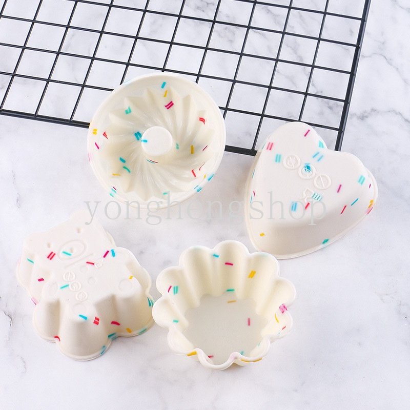 1 Pc Cetakan Cupcake Muffin Telur Tart Donat Bentuk Hati Bunga Beruang Bahan Silikon Anti Lengket